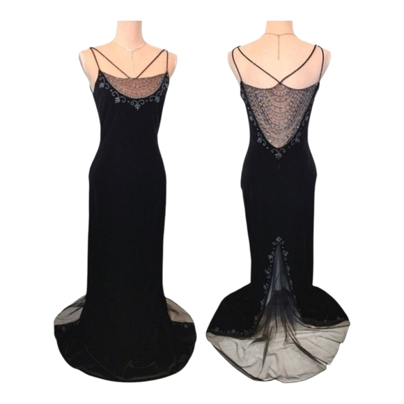 Vintage Dave & Johnny Black Velvet Dress with Bead Accents Sz 5/6
